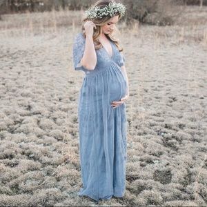 PinkBlush Maternity Blue Lace Maxi Dress - size M